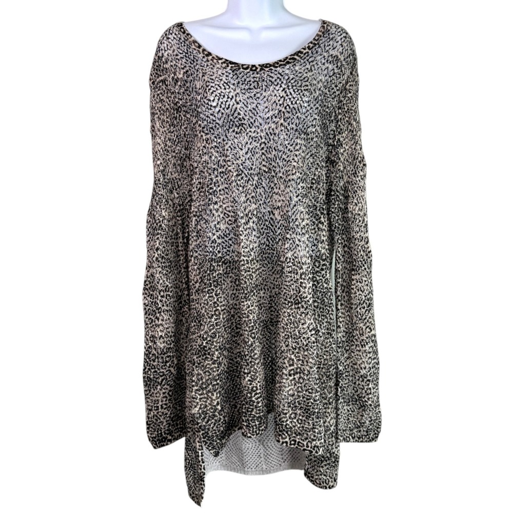 New Chicos Marina Mesh Knit Pullover Sweater Sz 3 XL Animal Leopard Coastal Boho